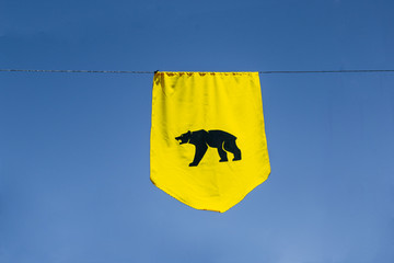 yellow bear banner with blue sky in the background