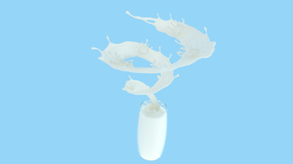 Milk is spread in a tornado shape. Milk twist. Milk with clipping path, 3d rendering.