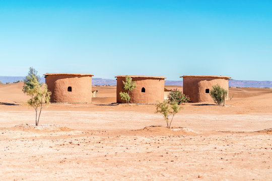 Traditional mus houses built on Sahara desert in Morocco