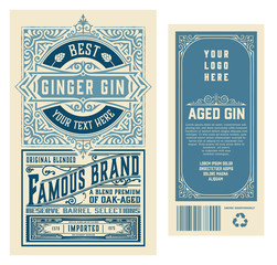 Set of full Vintage Gin Labels.  layered