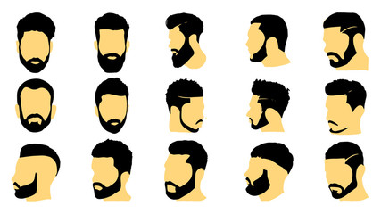 Men's Beard and Hairstyle Icon set, Vector illustration.
