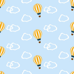Hot air balloons seamless pattern. Cute vector illustration for wallpaper, background, fabric, paper, etc.