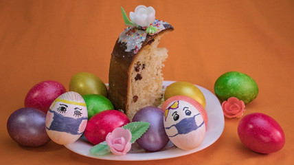 Beautiful Easter eggs laid out on the table