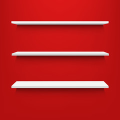 Empty Shelves With Red Background