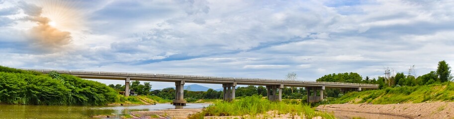 Panorama of the bridge in countryside, View of bridge on blue sky