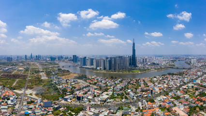 Beautiful cityscape photo of Ho Chi Minh city in morning