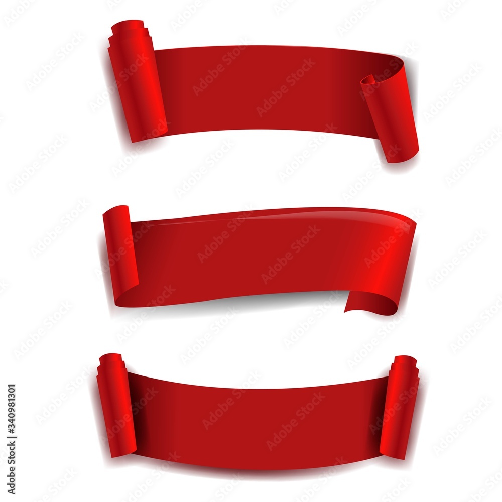 Wall mural red ribbon set white background