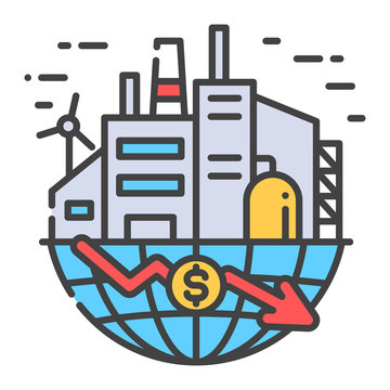 factory globe red arrow financial decline clip art preview