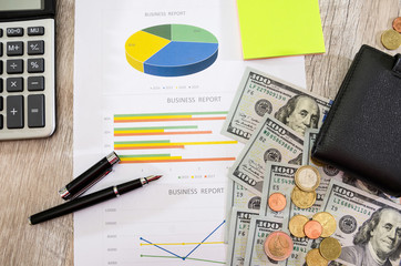 business graph and money. View from above. Business concept. Analysis and business strategy.