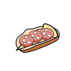 Salami sandwich, icon. raster illustration