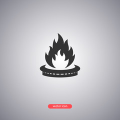 Burning gas burner icon isolated on gray background. Flat style. 
