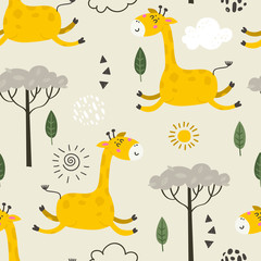 Seamless pattern with cute giraffes.