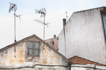 ruined house in the center of a small town