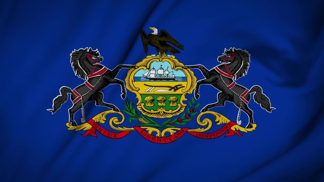 Pennsylvania flag is waving 3D animation.Pennsylvania flag waving in the wind. National flag of Pennsylvania. flag seamless loop animation. 4K