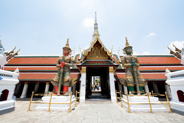 Fototapeta premium The Emerald Buddha Temple (Wat Phra Kaew) Located in the Grand Palace area Outer court East Sanam Luang Phra Borom Maha Ratchawang Subdistrict, Phra Nakhon District, Bangkok,Thailand