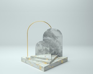 Fototapeta premium 3d render of background with a pedestal and a showcase, abstract minimal concept, blank space, simple clean design, minimalist mockup