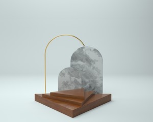 3d render of background with a pedestal and a showcase, abstract minimal concept, blank space, simple clean design, minimalist mockup