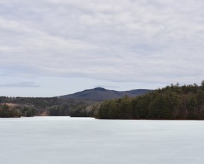 A beautiful snow scene in New Hampshire, with Mt Sunapee in the background.