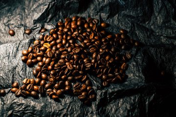 Coffee beans on black background