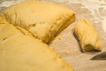 Dough prepared for sweet easter cake closeup in home kitchen