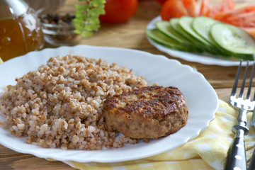 cutlet with buckwheat and vegetables