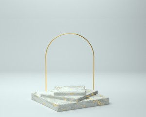 3d render of background with a pedestal and a showcase, abstract minimal concept, blank space, simple clean design, minimalist mockup