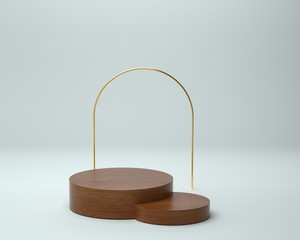 3d render of background with a pedestal and a showcase, abstract minimal concept, blank space, simple clean design, minimalist mockup