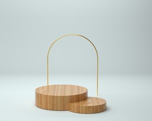3d render of background with a pedestal and a showcase, abstract minimal concept, blank space, simple clean design, minimalist mockup