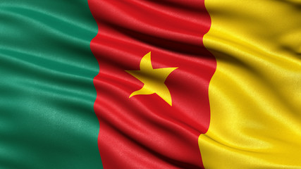 Fototapeta premium 3D illustration of the flag of Cameroon waving in the wind.