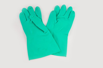 Obraz premium Gloves and alcohol, hand-washing gels that protect against the Covid-19 virus