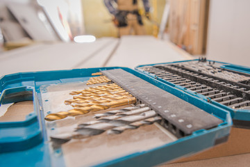Case Of Variety Drill Bits In Golden And Silver Color Set .