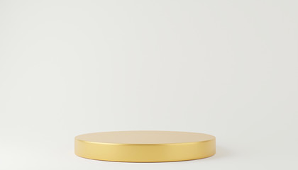 Gold cylinder podiums on white background. Abstract minimal scene with geometrical. Scene show cosmetic products presentation. Mock up design empty space. Showcase, shopfront, display case,3d render