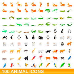 100 animal icons set. Cartoon illustration of 100 animal icons vector set isolated on white background