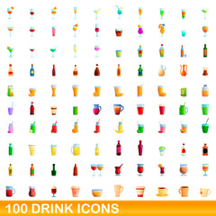 100 drink icons set. Cartoon illustration of 100 drink icons vector set isolated on white background