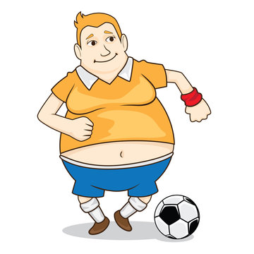 illustration of a healthy fat man play football concept with white background in vector style