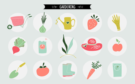 Set Of Hand Drawn Garden Elements. - Vector