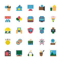 Set of Entertainment multimedia for happiness flat style icon - vector