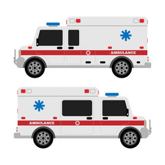 Ambulance car. Side view. Flat vector illustration.