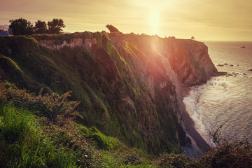 Sunset on the cliff of the hermitage of Regalina, on the Way of St. James, Cadavedo, Spain