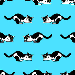 Seamless pattern with cute black and white cats. Texture for wallpapers, stationery, fabric, wrap, web page backgrounds, vector illustration