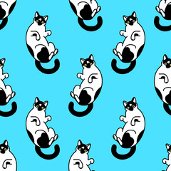 Seamless pattern with cute black and white cats. Texture for wallpapers, stationery, fabric, wrap, web page backgrounds, vector illustration