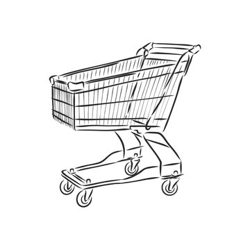 vector sketch illustration - trolley for shopping, shopping cart vector sketch illustration