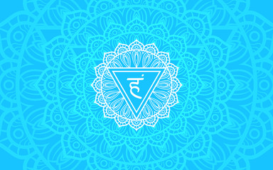 Vishuddha, throat chakra symbol. Colorful mandala. Vector illustration