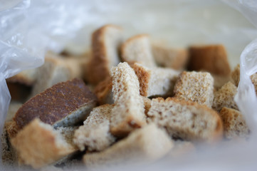 Homemade Dried Bread Small Pieces in a Package
