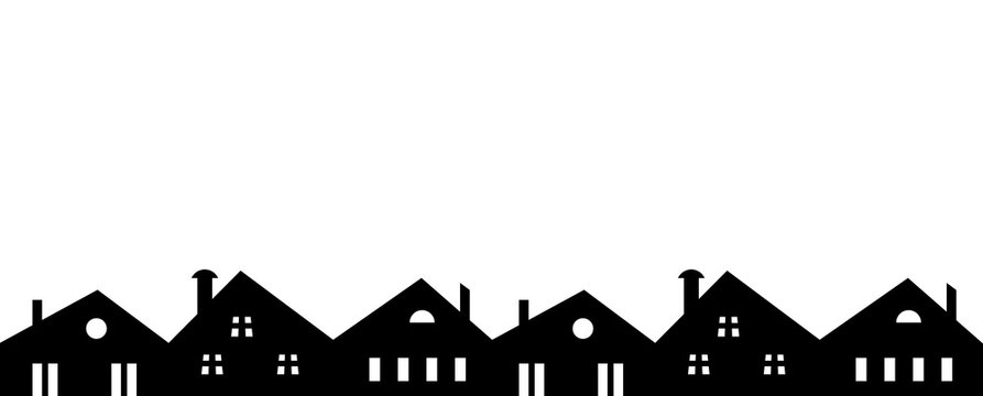 black silhouette of city, group of houses, vector icon