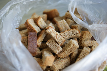Homemade Dried Bread Small Pieces in a Package