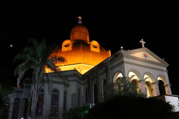 Fototapeta na wymiar Sao Carlos, SP, Brazil : Night picture of the historical Cathedral of Sao Carlos City.