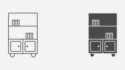 Bookshelf outline and filled vector icon sign symbol