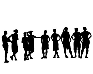 Crowds young people on street. Isolated silhouette on a white background
