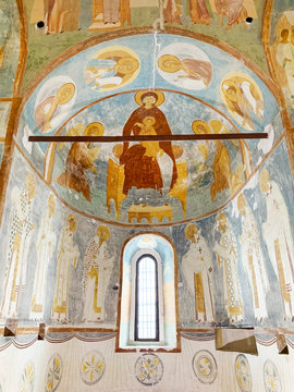 Ferapontovo, Vologda region, Russia, February, 23, 2020.  Ferapontov monastery. Frescoes of Dionysius in the Cathedral of the Nativity of the virgin